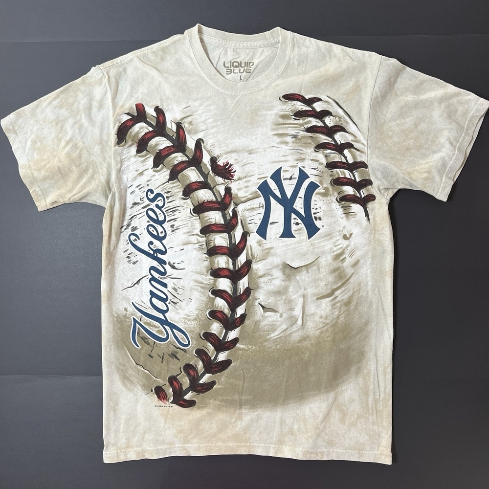 New York Yankees 2014 Liquid Blue T-Shirt Mens Large Baseball Shirt MLB Tie-dye